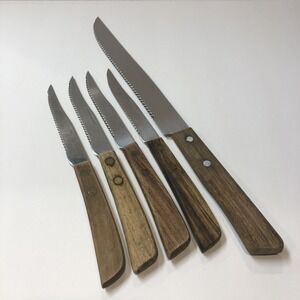 Stainless Steel  (Set of 5) 8" & 4" Blades Japan Wood Handle Serrated